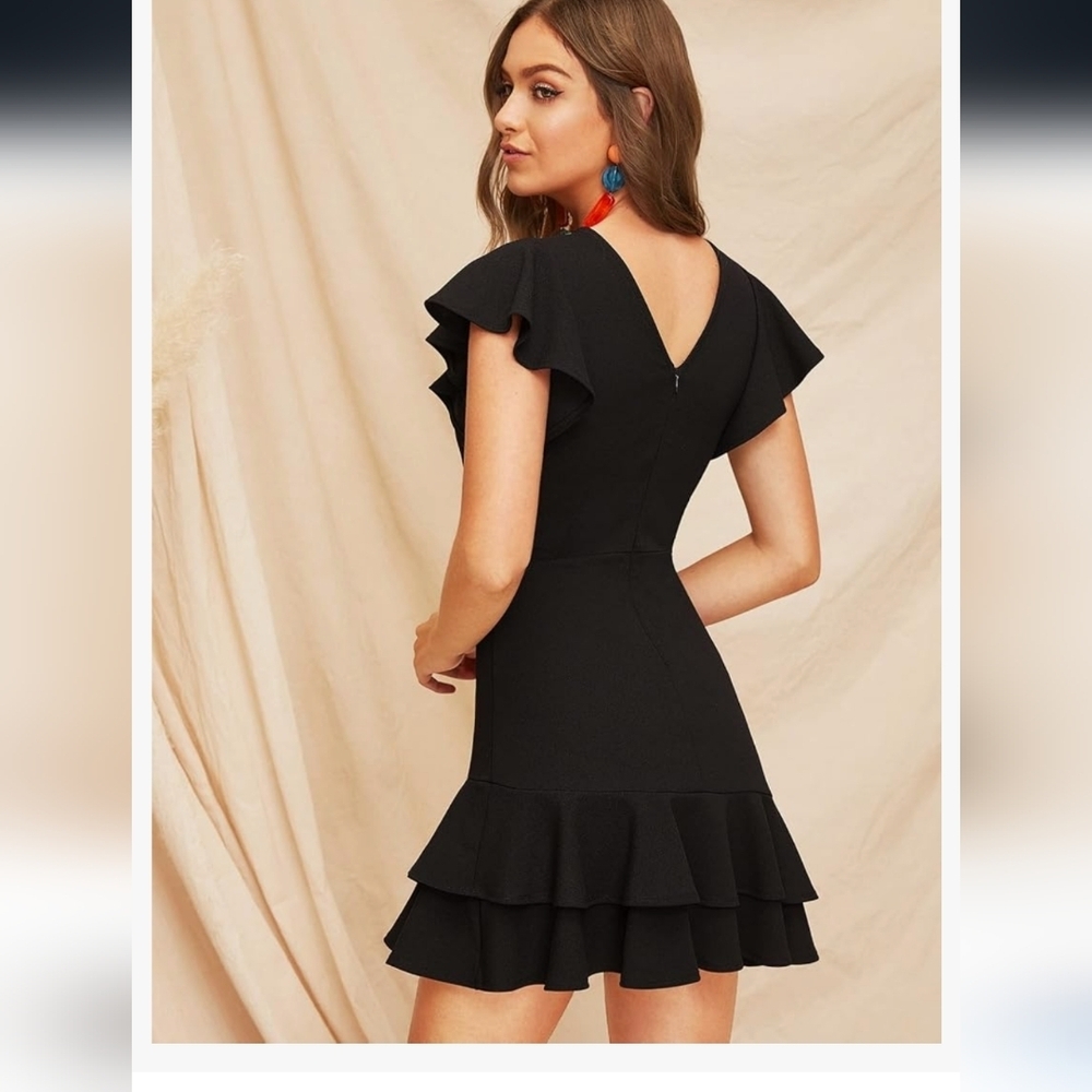 Chic Black Ruffle Dress - Picture 3 of 4